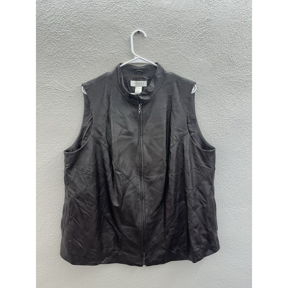 Elana by Tanner Womens Vest Size 2 Brown Leather Sleeveless Lined Zip Up